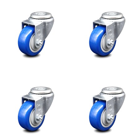Service Caster 3 Inch Blue Polyurethane Wheel Swivel Bolt Hole Caster Set SCC-BH20S314-PPUB-BLUE-4
